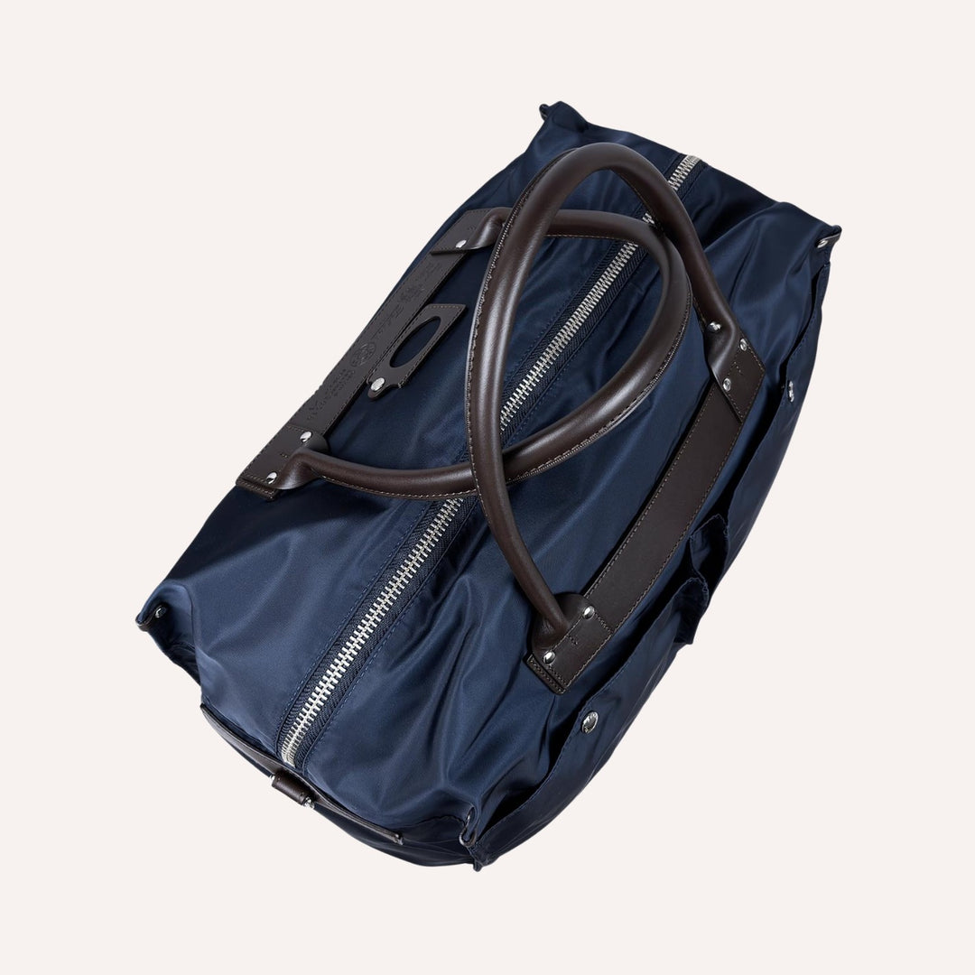 Navy Nylon Canvas Leather Weekend Bag