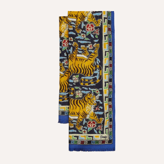 Navy Archival Jumbo Tiger Printed Scarf