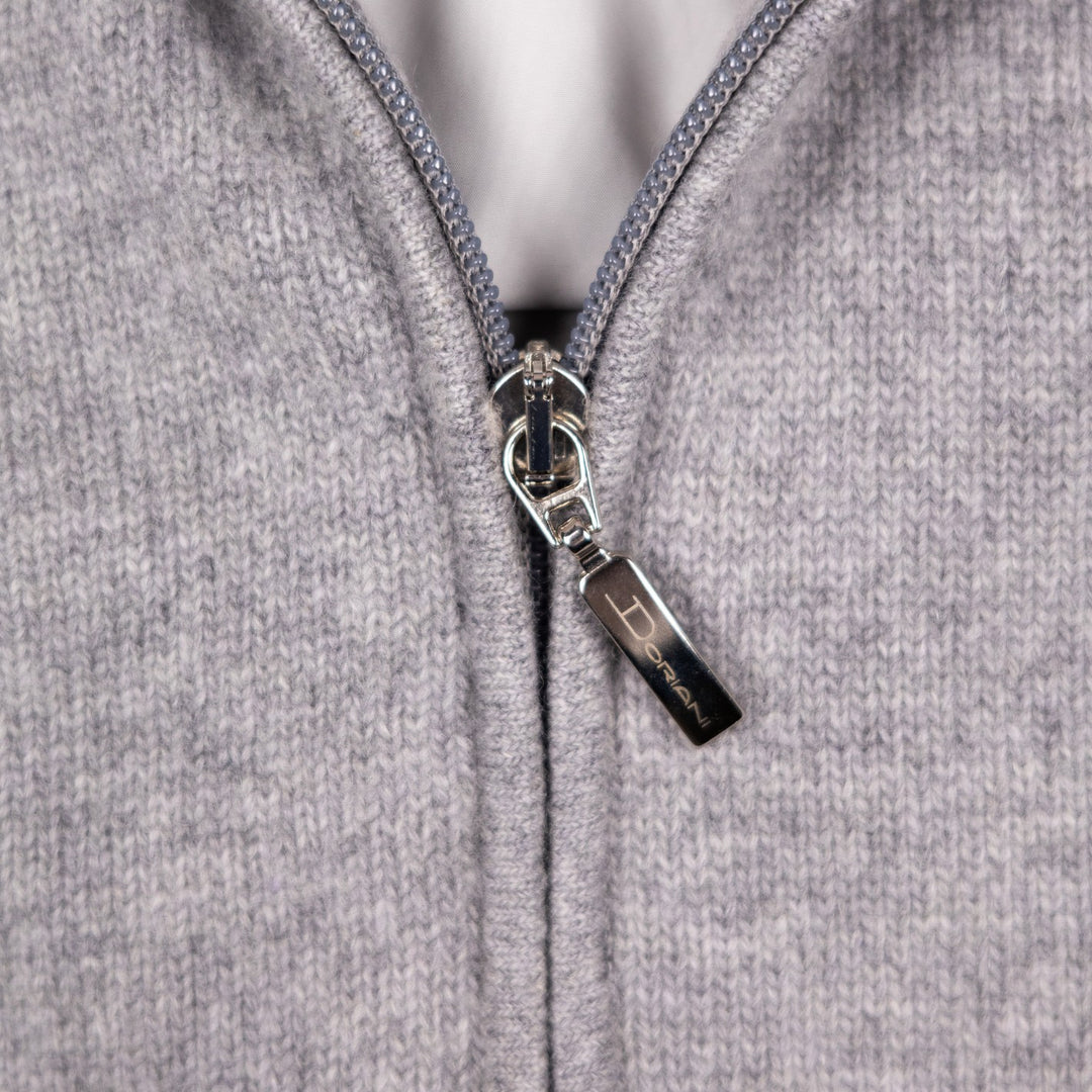 Grey Melange Wool Cashmere Lined Zip Cardigan