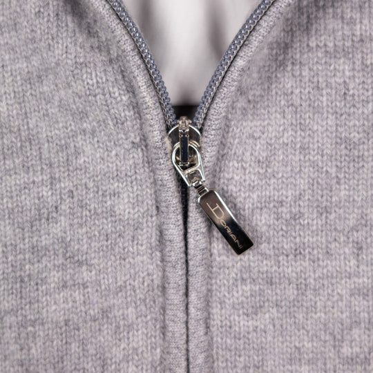 Grey Melange Wool Cashmere Lined Zip Cardigan
