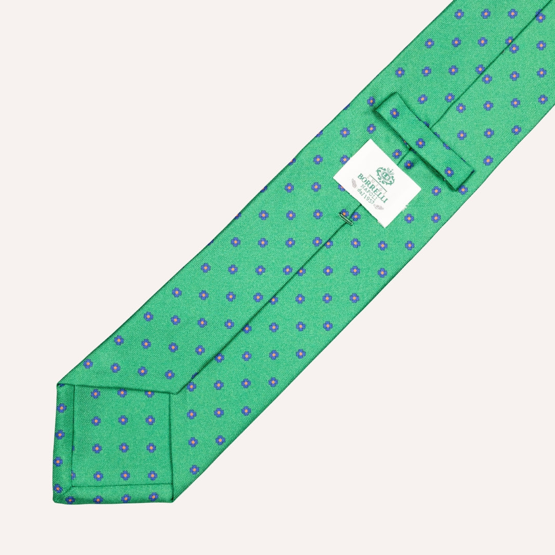 Green Flower Pattern Silk Tie