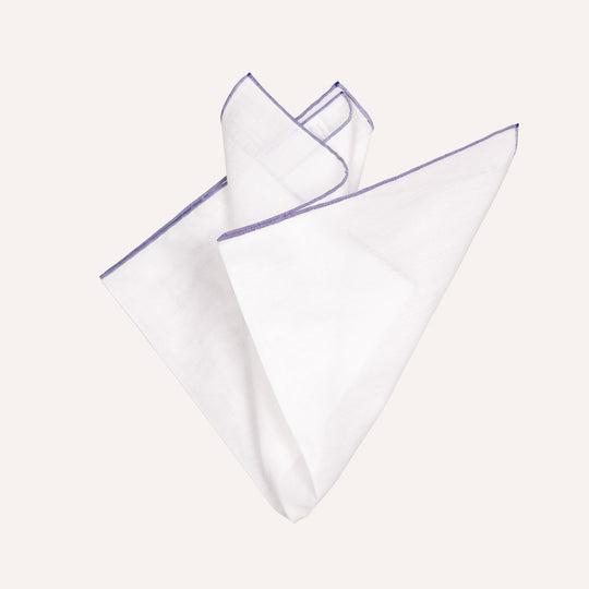 White & Blue Edge Cotton Pocket Square