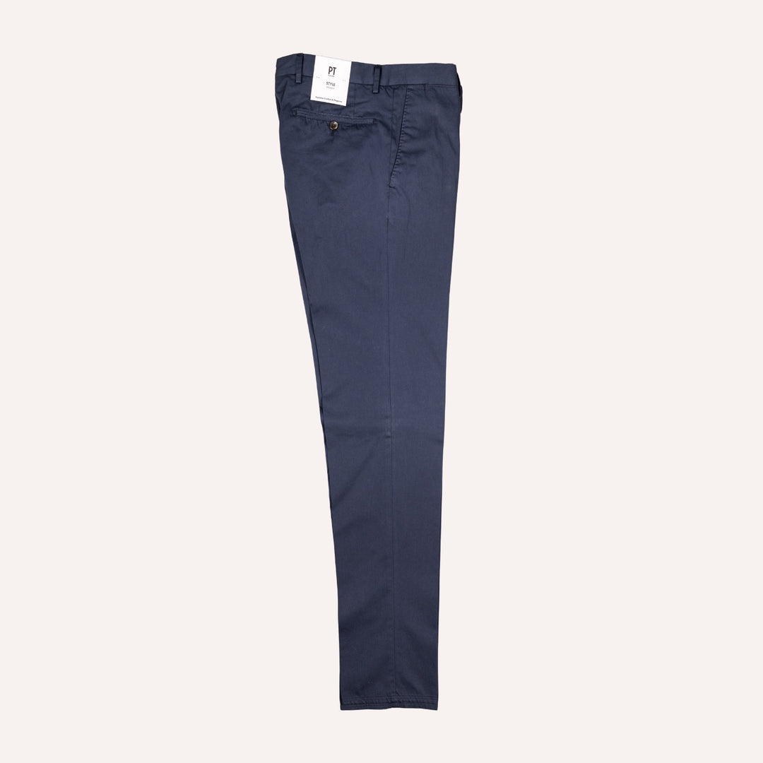 Navy Cotton Silk Slim Fit Chino Trouser