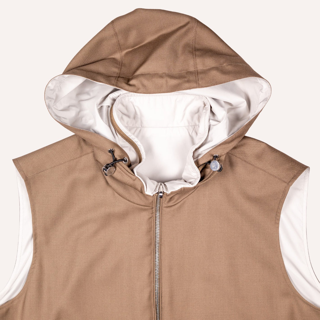 Tobacco Brown Reversible Wool & Polyester Lightweight Gilet