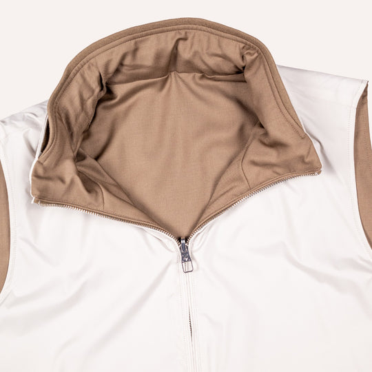 Tobacco Brown Reversible Wool & Polyester Lightweight Gilet