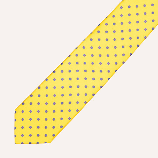 Yellow Flower Pattern Silk Tie