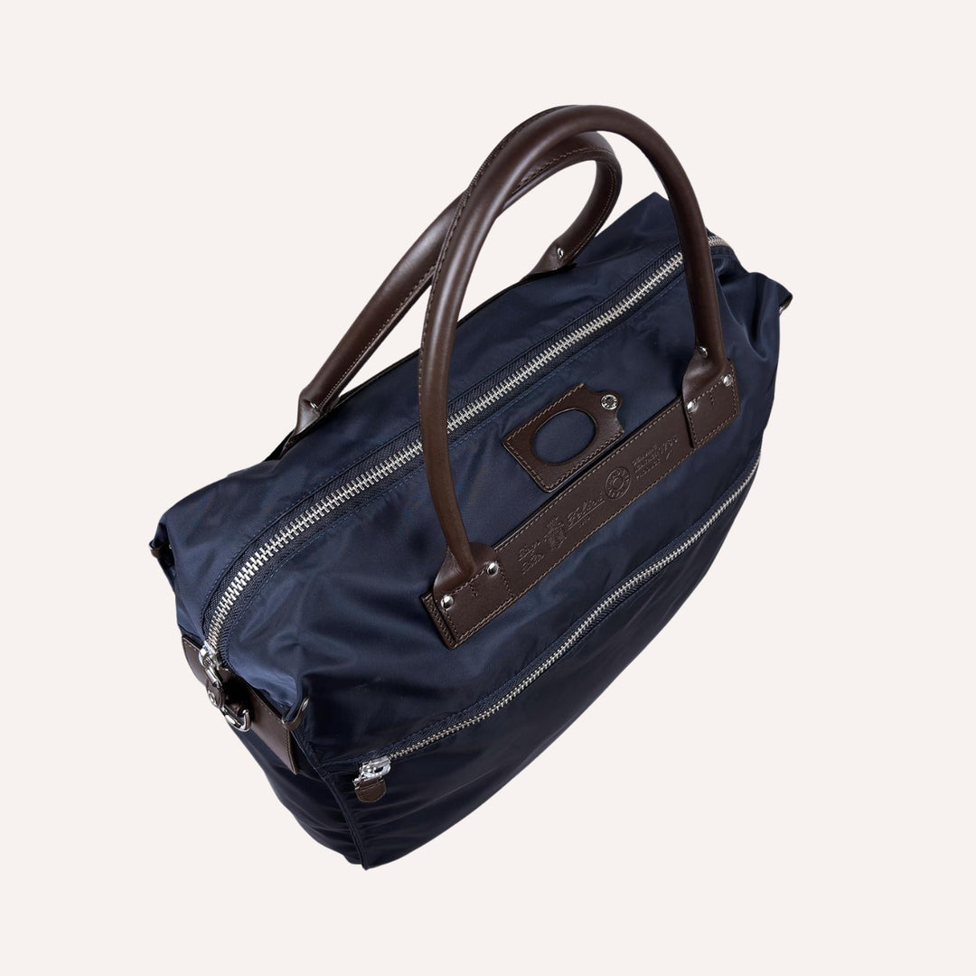 Navy Nylon Canvas Leather Large Briefcase