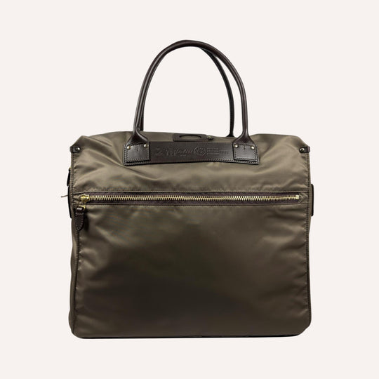 Olive Nylon Canvas Leather Large Briefcase
