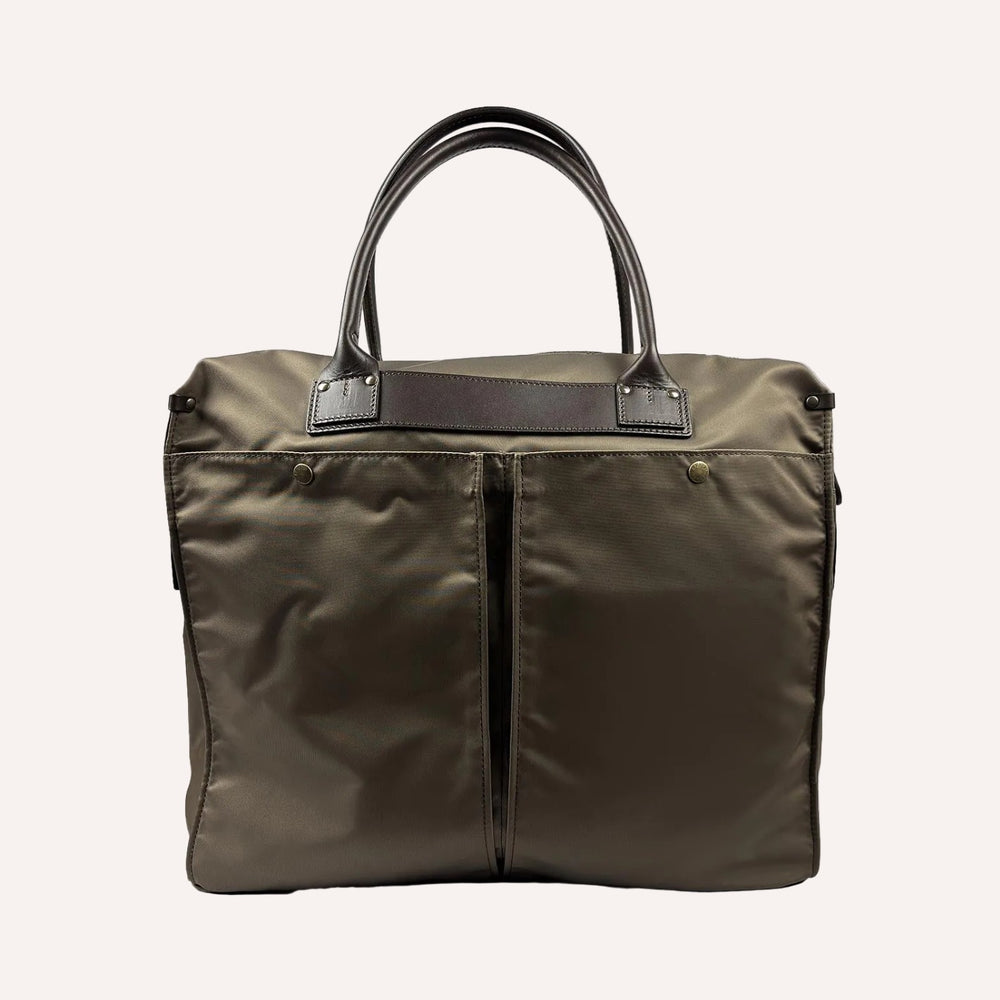 Olive Nylon Canvas Leather Large Briefcase