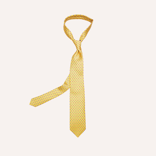 Yellow Flower Geometric Pattern Silk Tie