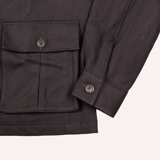 Brown Herringbone Wool Cashmere Traveller Jacket