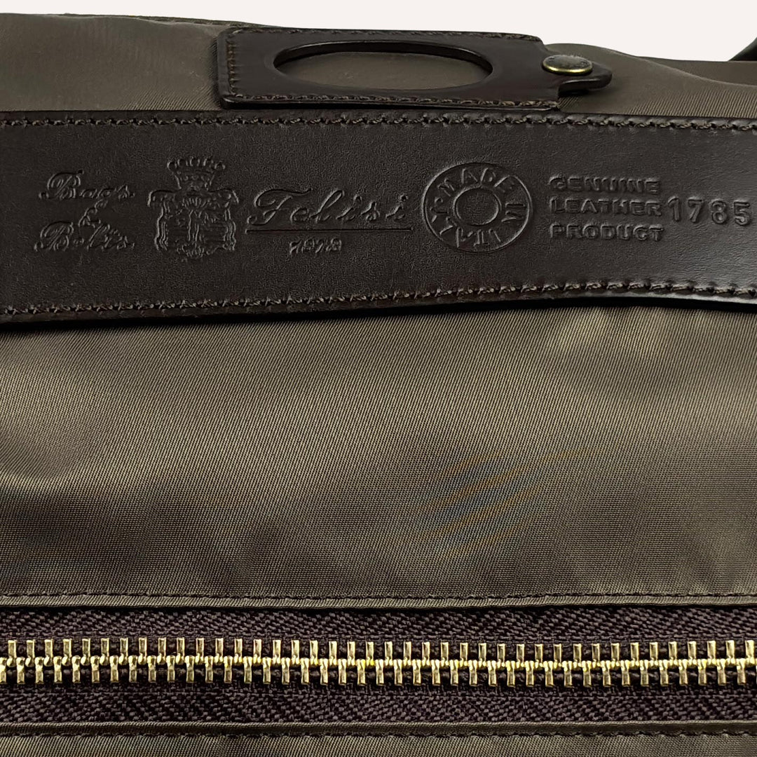 Olive Nylon Canvas Leather Large Briefcase