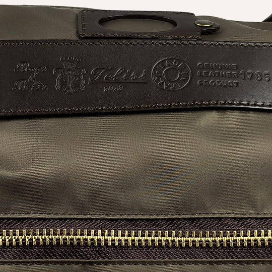 Olive Nylon Canvas Leather Large Briefcase