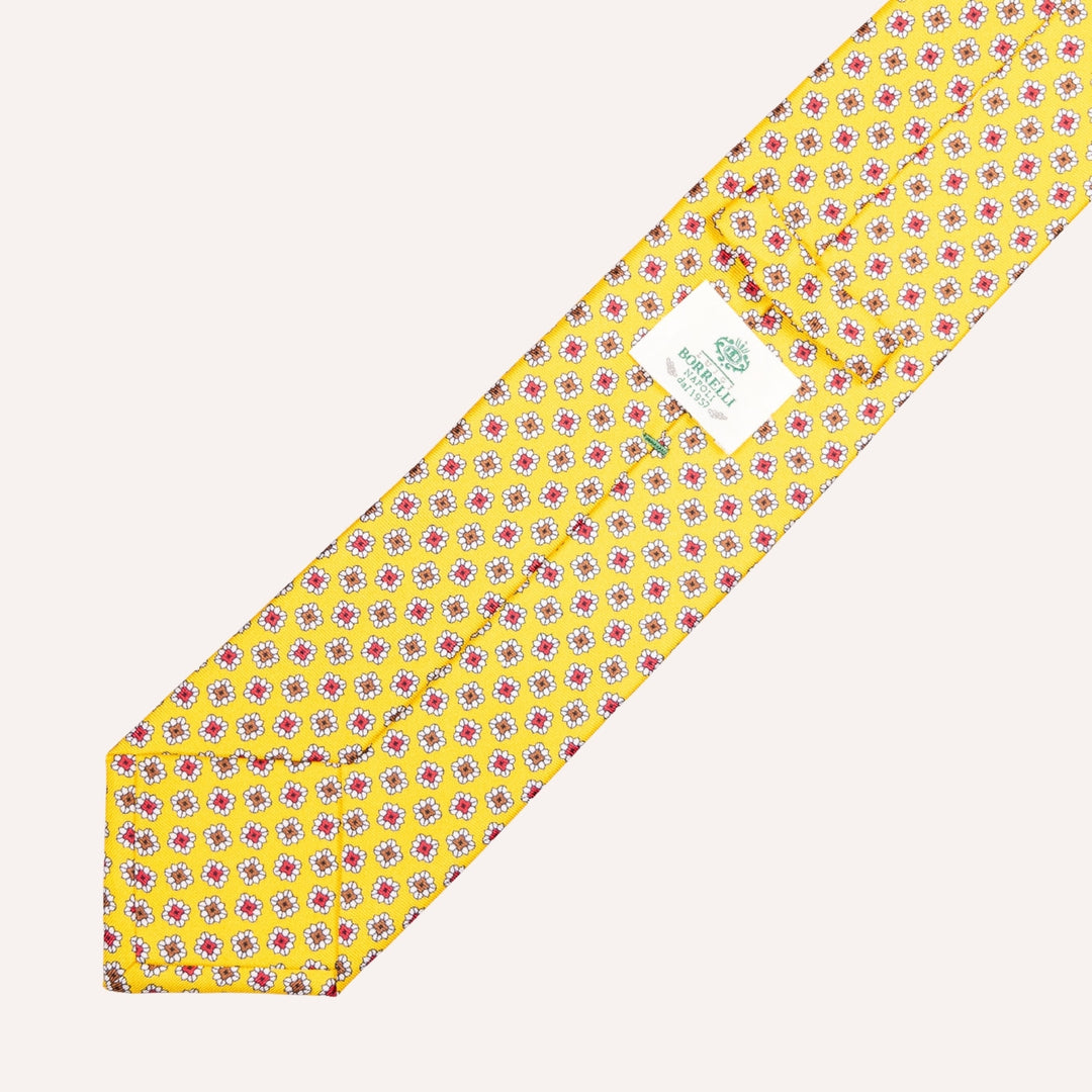 Yellow Flower Geometric Pattern Silk Tie
