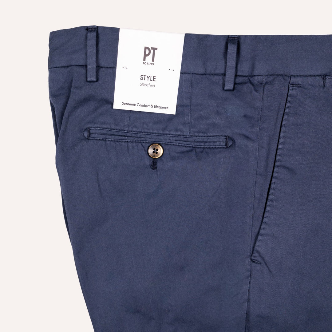 Navy Cotton Silk Slim Fit Chino Trouser