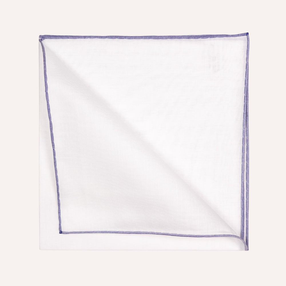 White & Blue Edge Cotton Pocket Square
