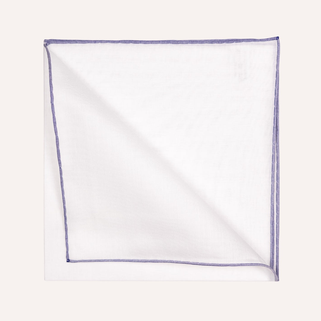 White & Blue Edge Cotton Pocket Square