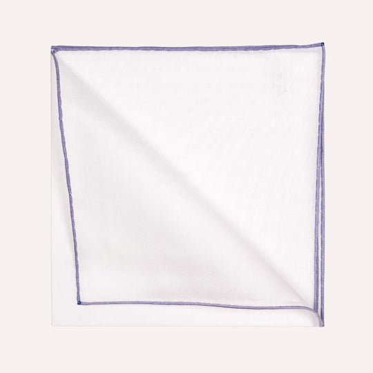 White & Blue Edge Cotton Pocket Square
