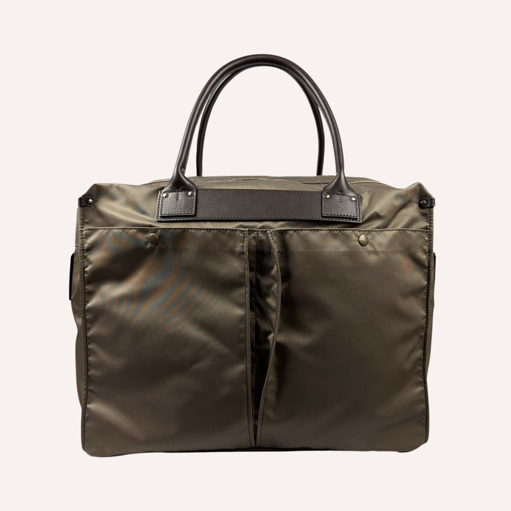 Olive Nylon Canvas Leather Weekend Bag