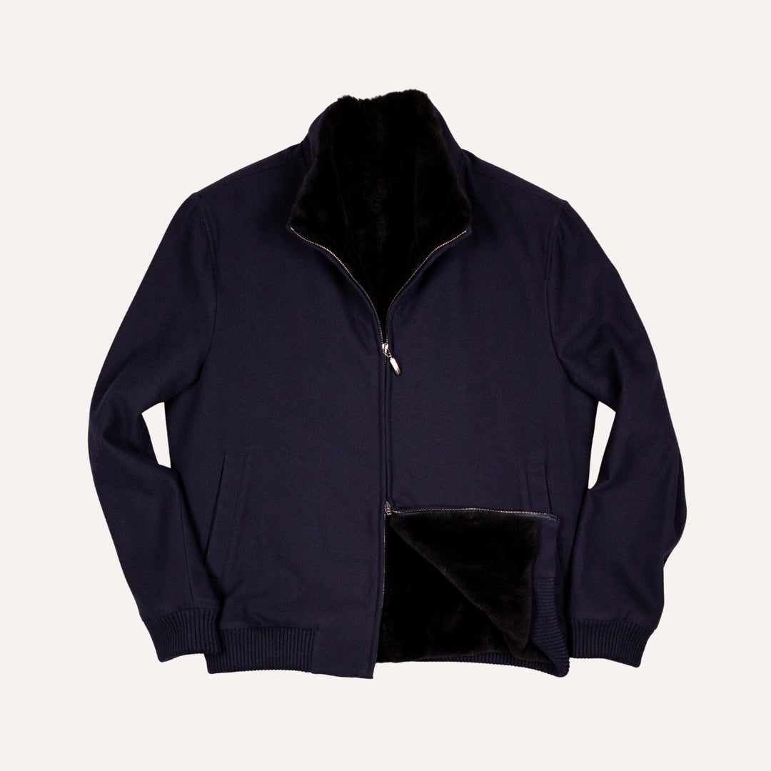Navy S180 Wool Fur Lined Bomber Jacket