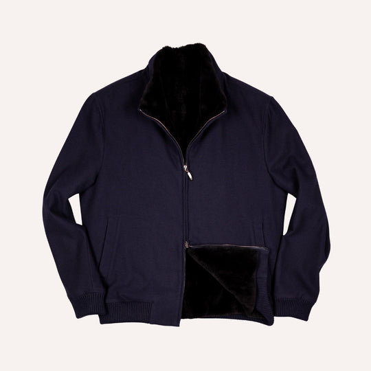 Navy S180 Wool Fur Lined Bomber Jacket