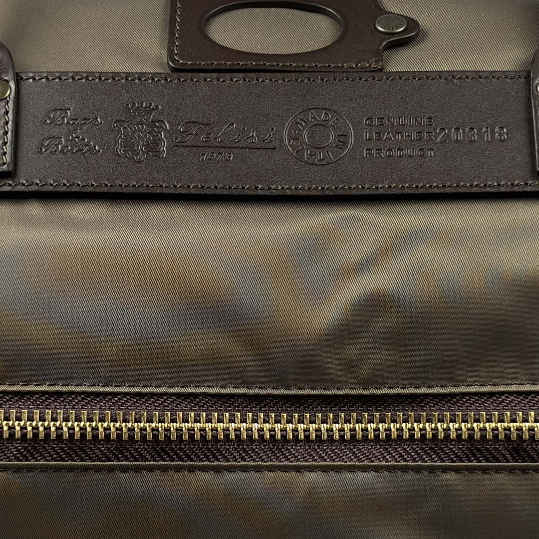 Olive Nylon Canvas Leather Weekend Bag