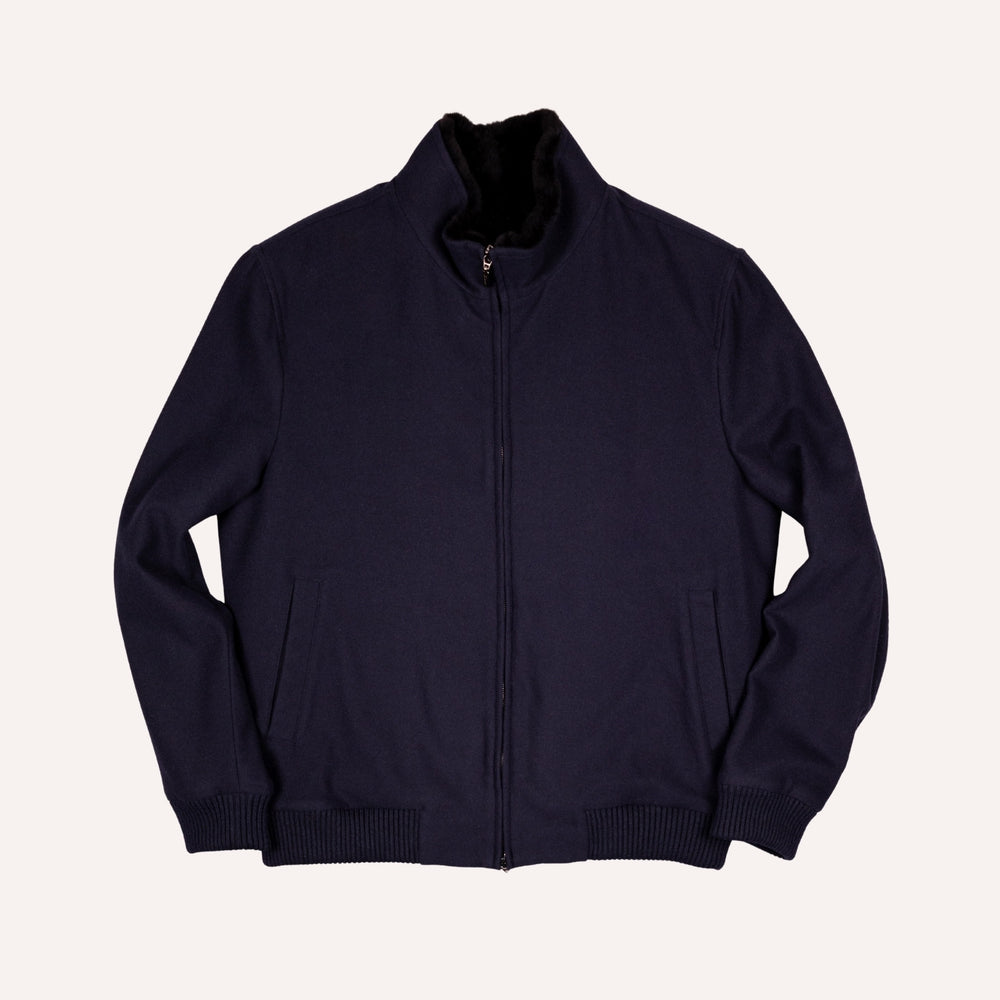 Navy S180 Wool Fur Lined Bomber Jacket