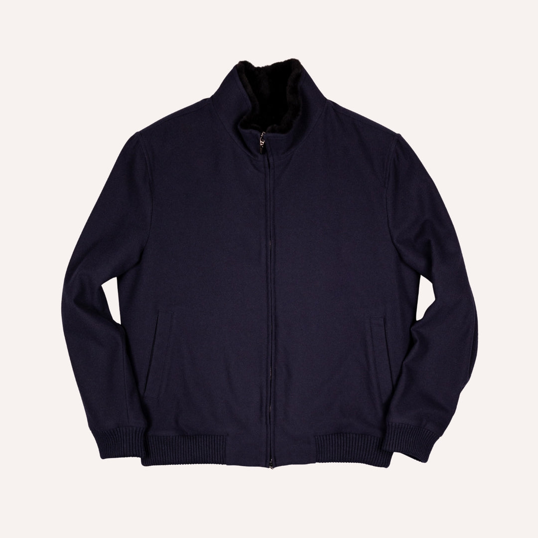 Navy S180 Wool Fur Lined Bomber Jacket