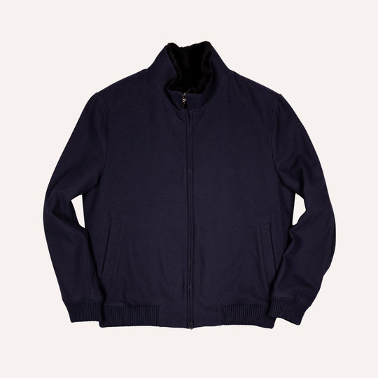 Navy S180 Wool Fur Lined Bomber Jacket