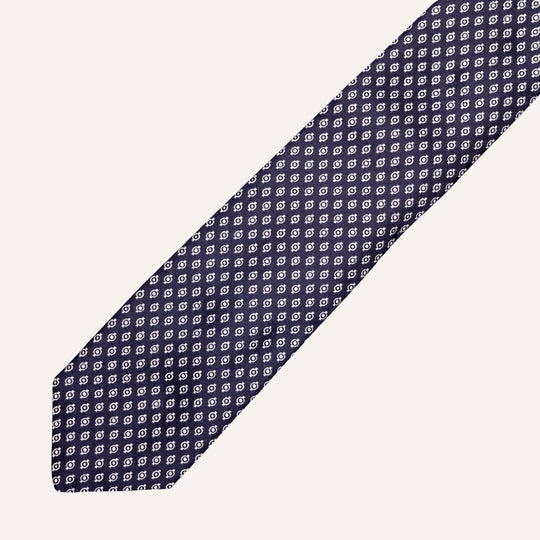Navy Silver Silk Dot Pattern Tie