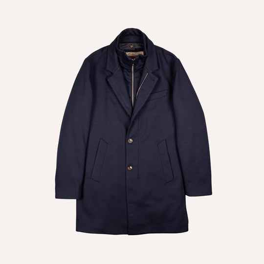 Navy Wool Light Down Padded Coat