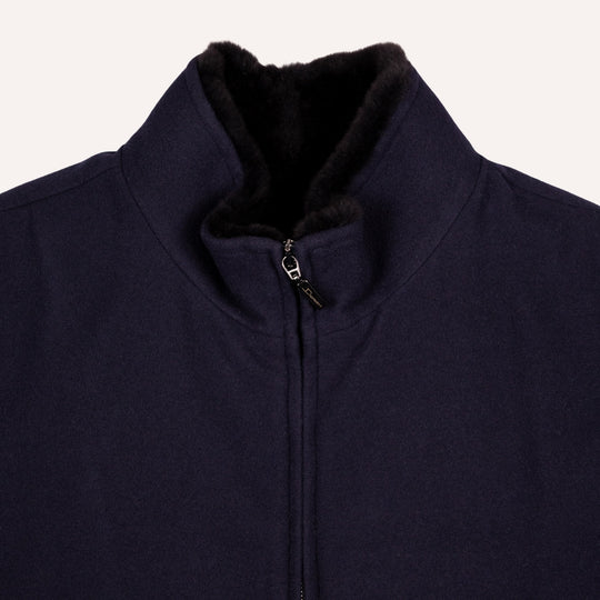 Navy S180 Wool Fur Lined Bomber Jacket