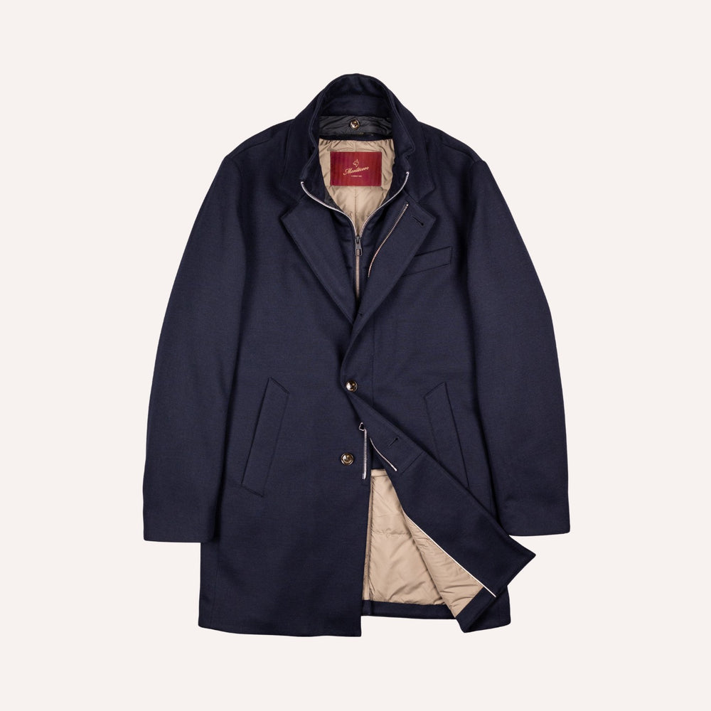 Navy Wool Light Down Padded Coat