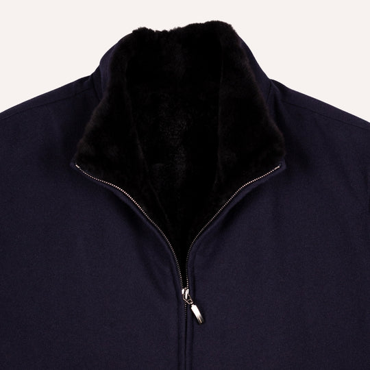 Navy S180 Wool Fur Lined Bomber Jacket