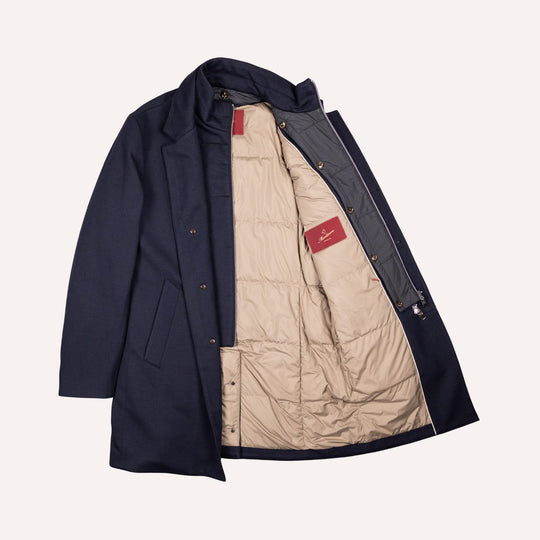 Navy Wool Light Down Padded Coat