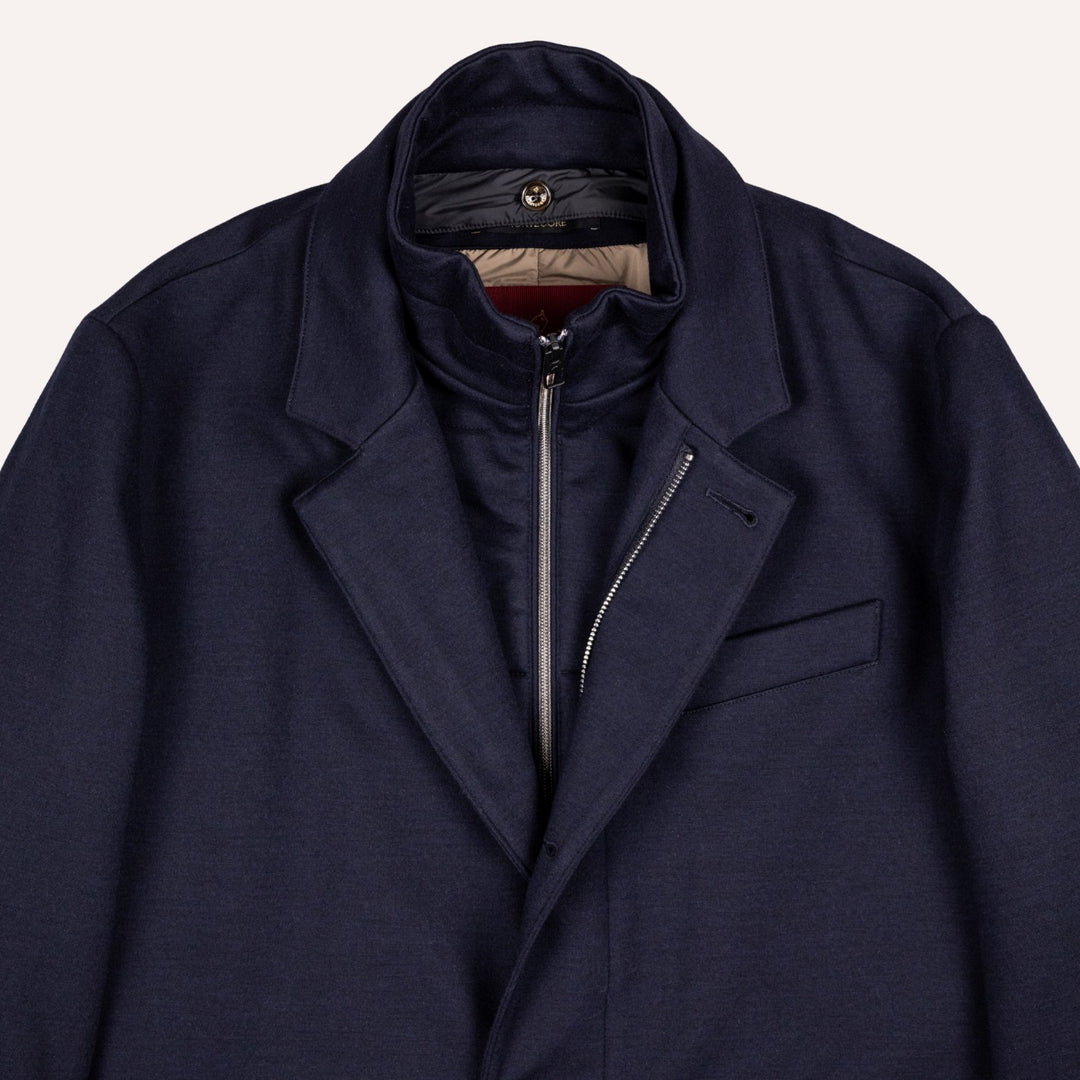 Navy Wool Light Down Padded Coat