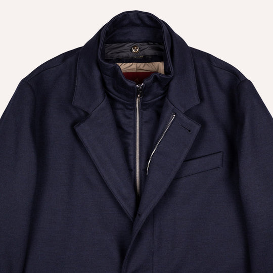 Navy Wool Light Down Padded Coat