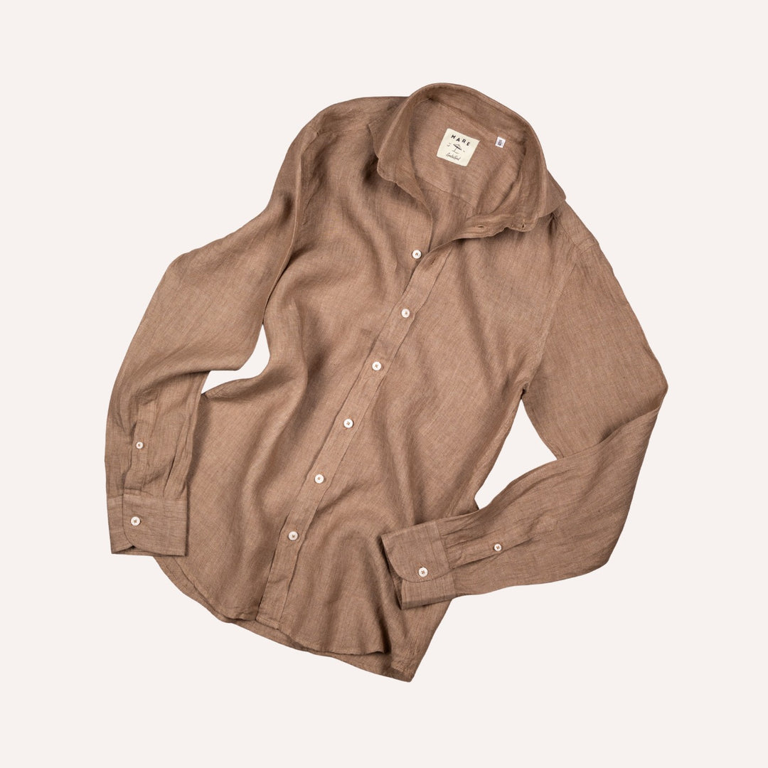 Coffee Brown Washed Linen Shirt 38 / 15" / Brown Coffee Brown Washed Linen Shirt 38 / 15" / Brown