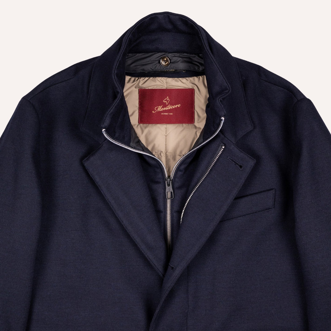 Navy Wool Light Down Padded Coat