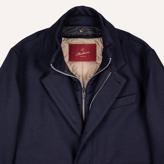 Navy Wool Light Down Padded Coat
