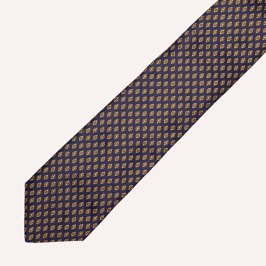 Navy Gold Silk Dot Pattern Tie
