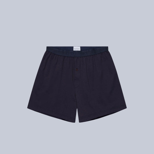 Navy Superfine Cotton One‑Button Boxer Shorts