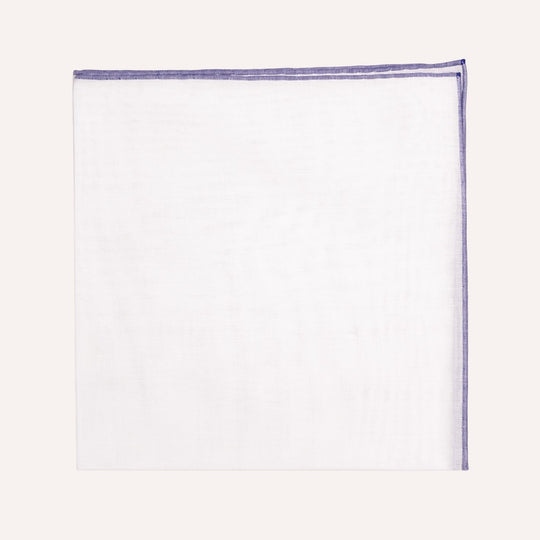White & Blue Edge Cotton Pocket Square