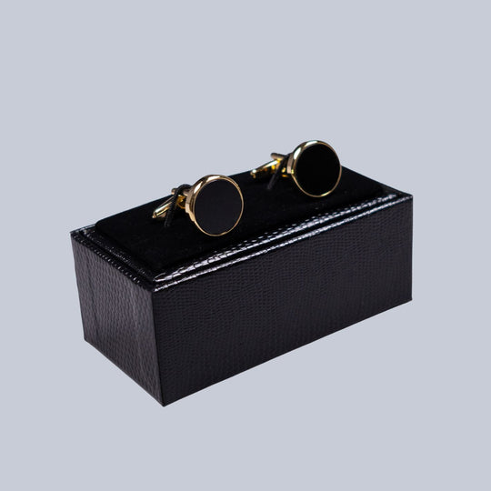Gold Plated Black Inlay Rounded Cufflinks