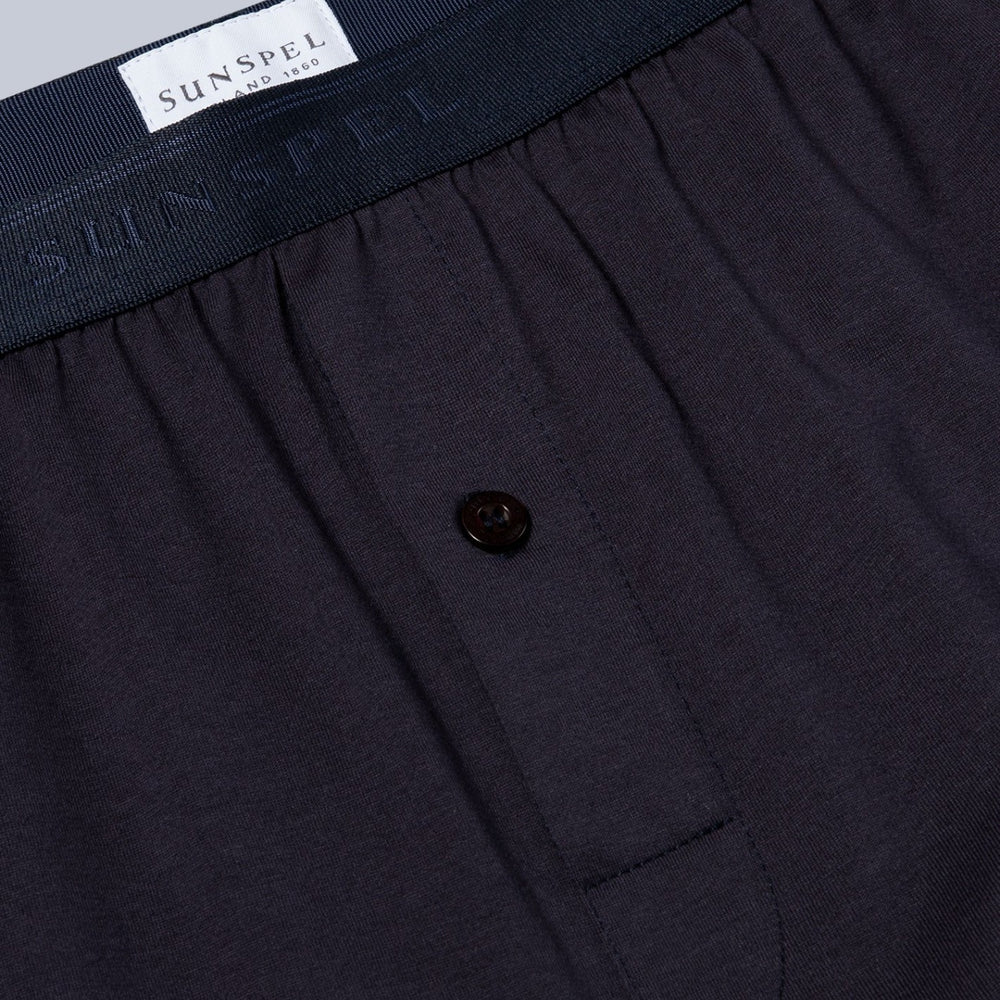 Navy Superfine Cotton One‑Button Boxer Shorts