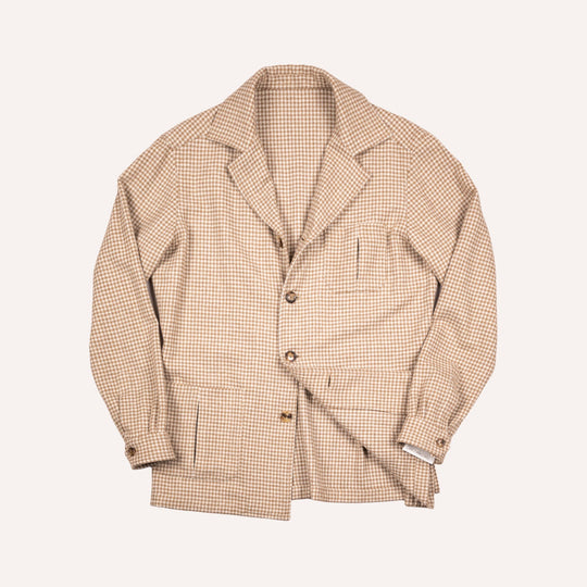 Light Brown Houndstooth Wool Cashmere Desert Jacket