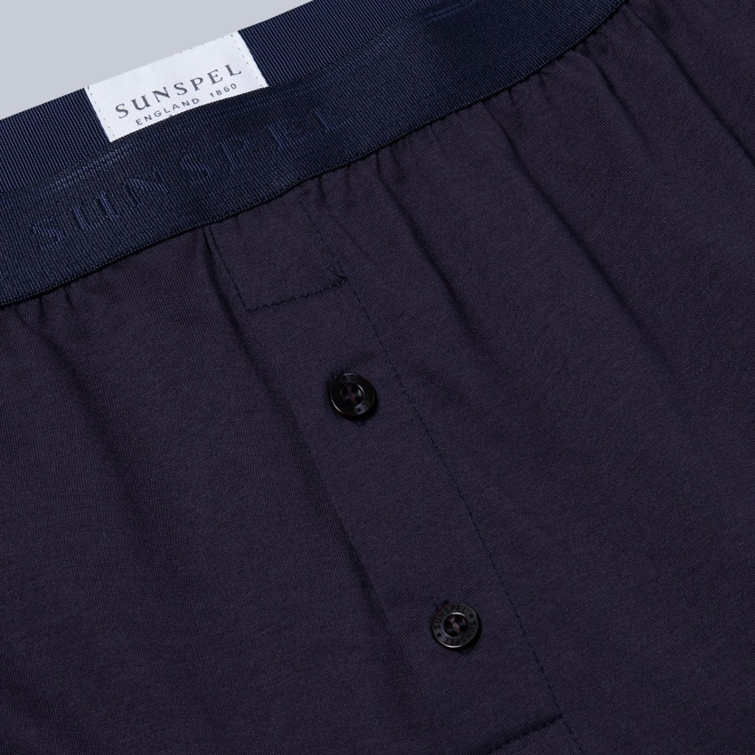 Navy Superfine Cotton Two‑Button Boxer Briefs
