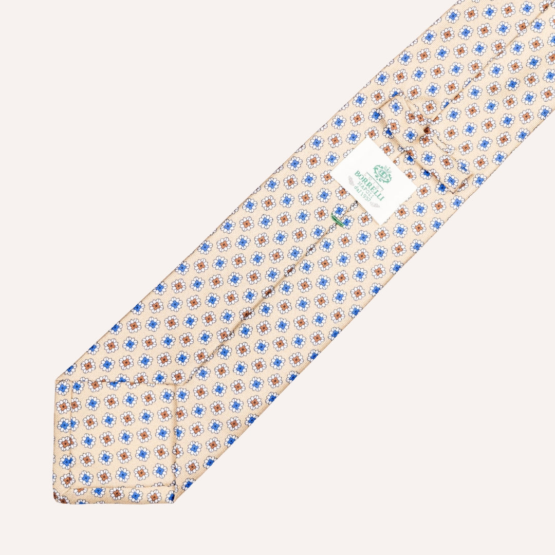 Beige Flower Geometric Pattern Silk Tie