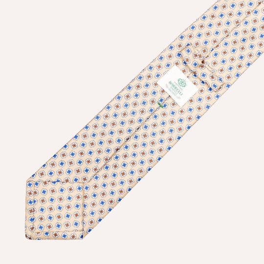 Beige Flower Geometric Pattern Silk Tie