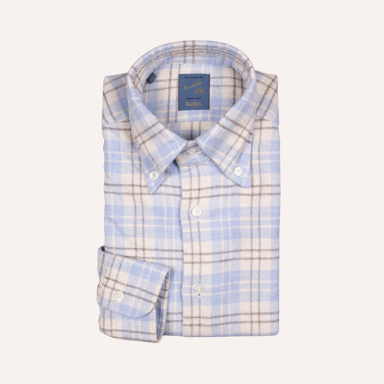 Light Blue & Cream Flannel Checked Button Down Shirt